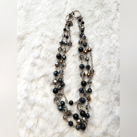 Cookie Lee 3 Strand Black & Clear Bead Necklace Size 8 Inches. - Picture 3 of 13